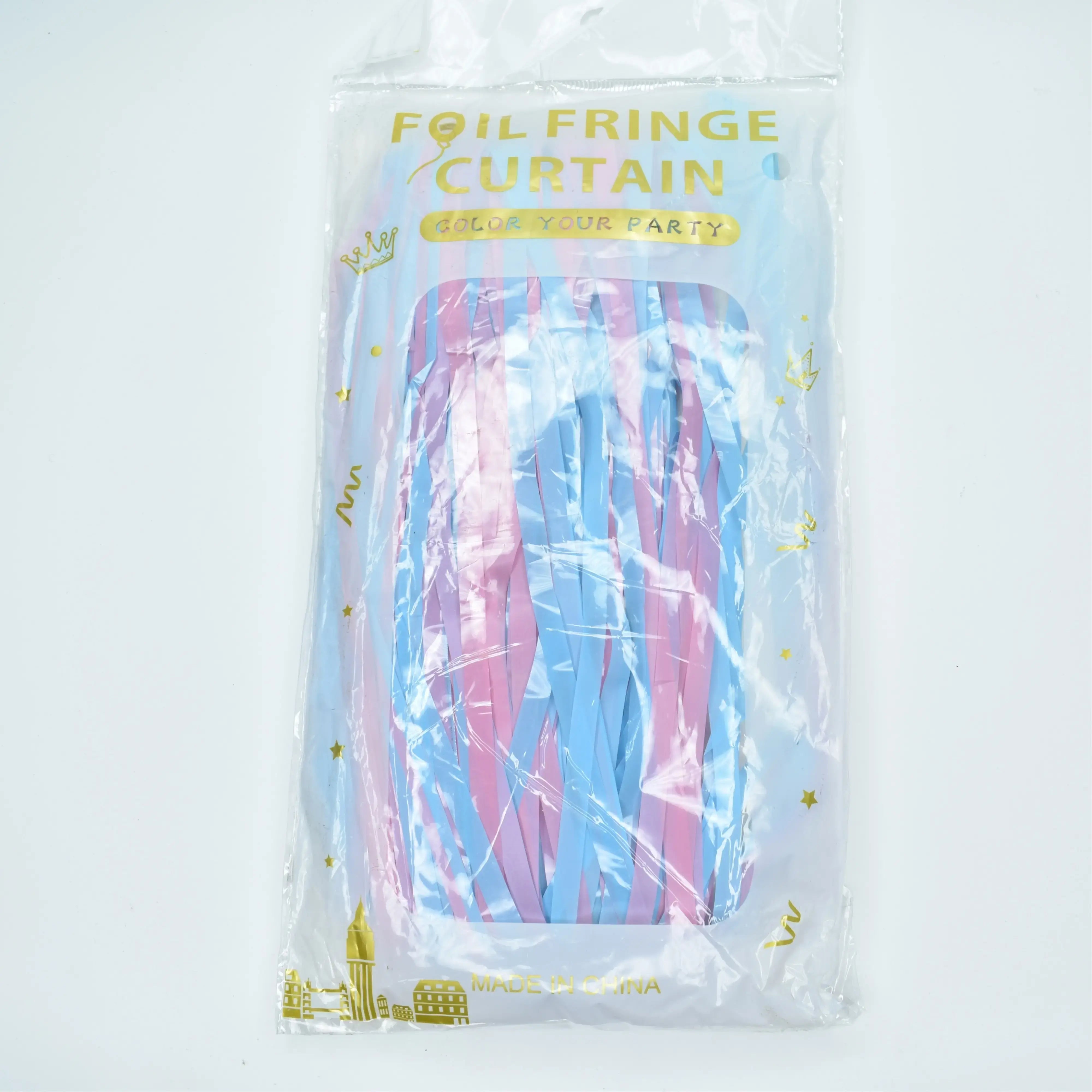Pink & Light Blue Foil Fringe Curtain TPR167