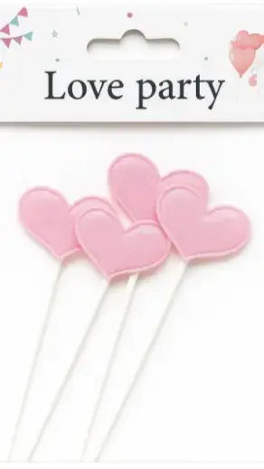 Pink Heart Cake Topper Set – Glitter Finish Decorative Picks  TPR212B