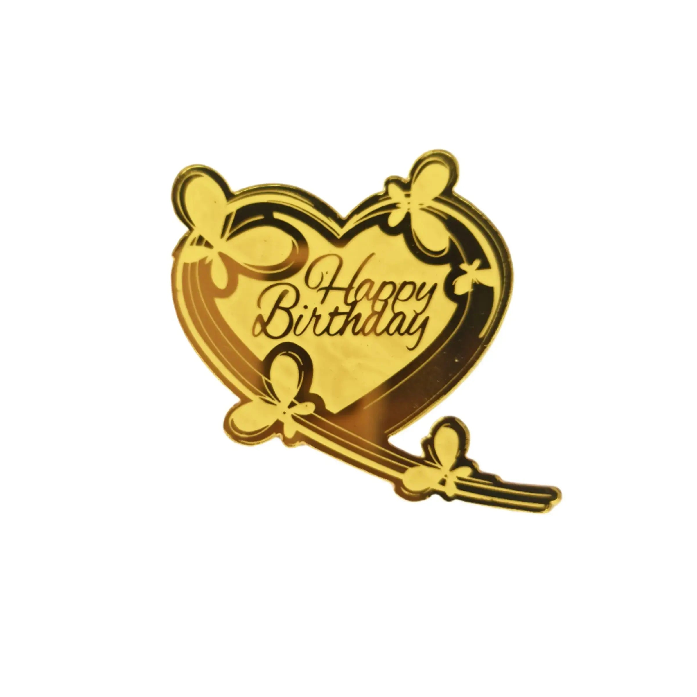 Rose Gold and Golden Round Happy Birthday with Small Butterfly Acrylic Tag (100-piece pack) TPR122