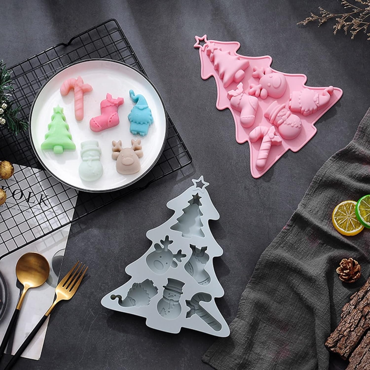 6 in 1 Christmas Tree Silicone Fondant Mold CM198
