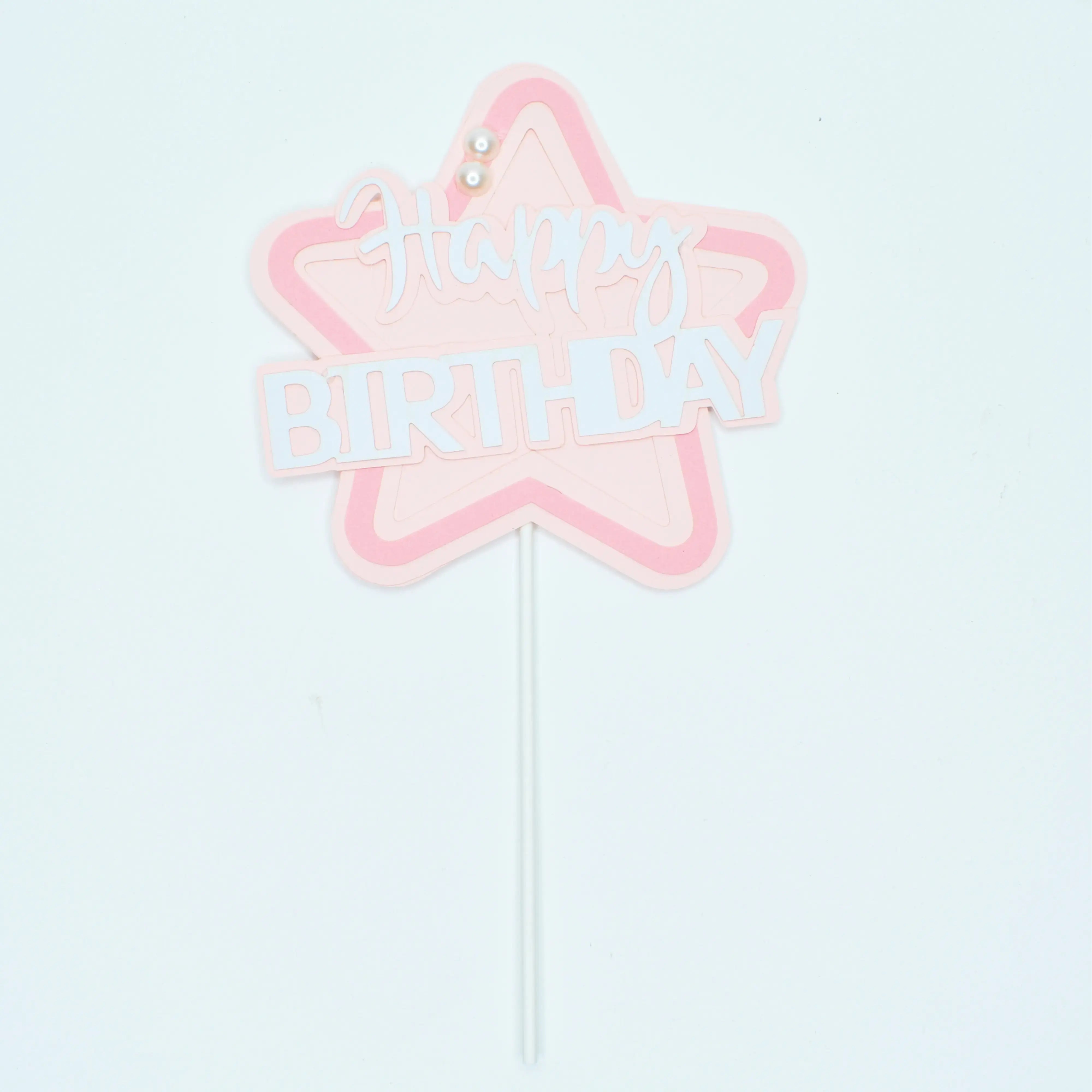 Star Shaped Happy Birthday Cake Topper with Pearls  TPR161