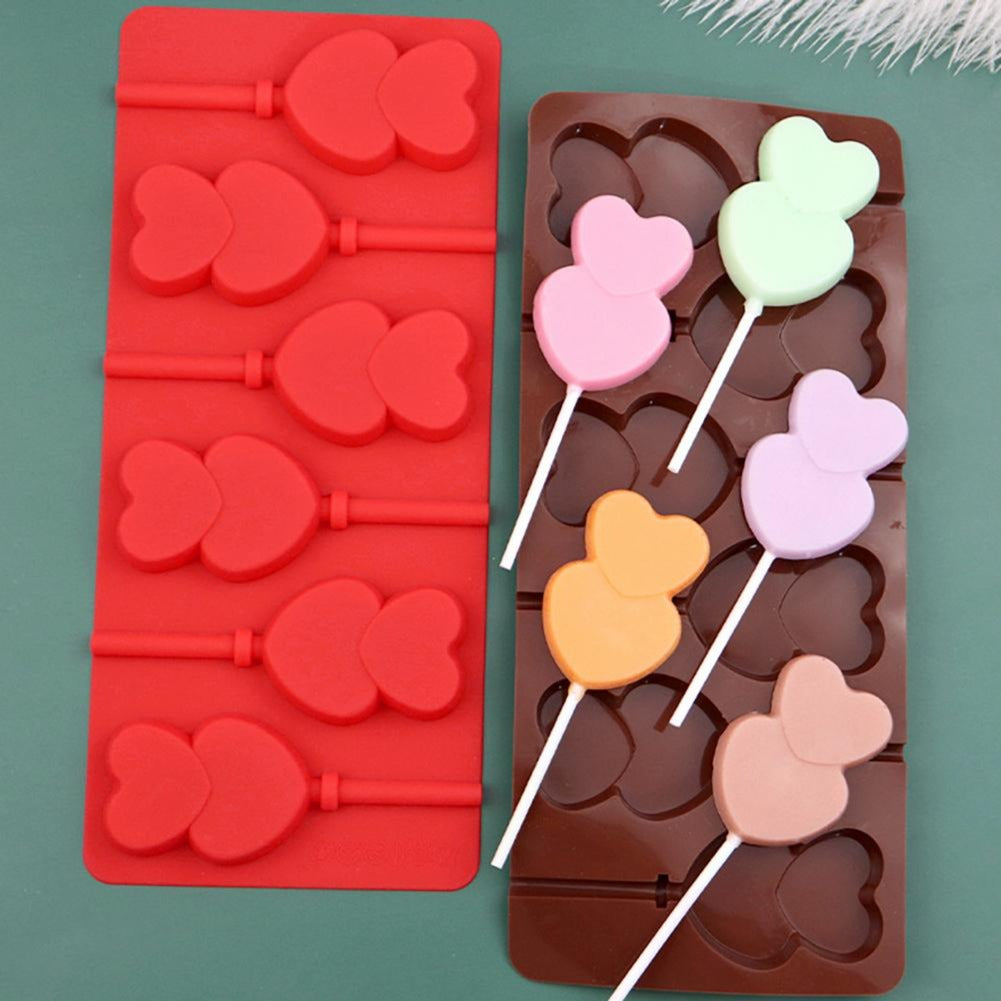 Lolipop Mould for Chocolate & Ice Cube 6 Cavity ,Heart Design with 6 Lollipop S  CM080