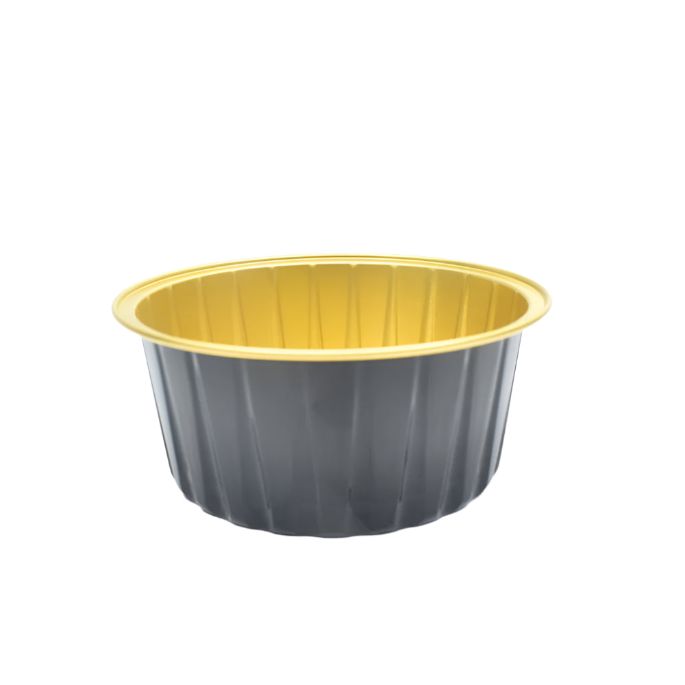 Black Round Foil Containers on a white background.