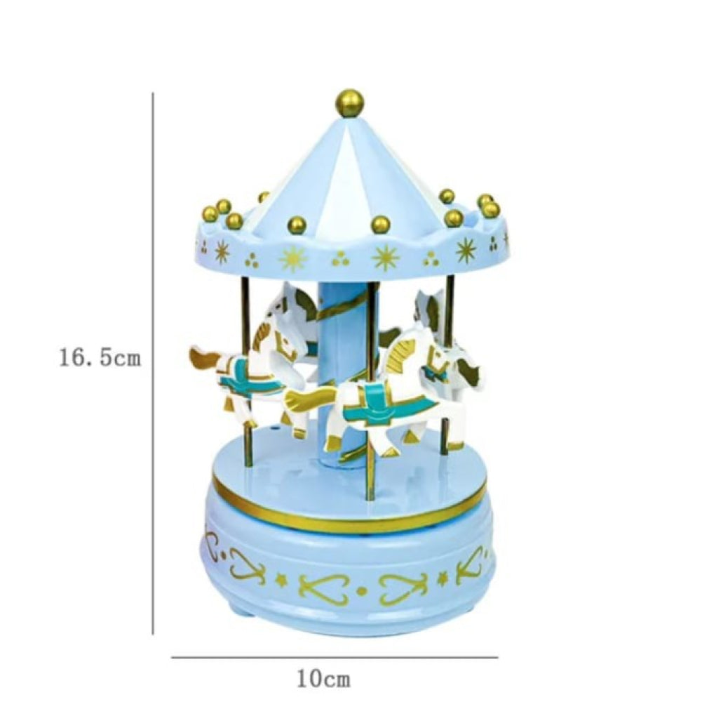 Angled zoomed-in view of Blue Carousel Cake Topper showing full size on white background