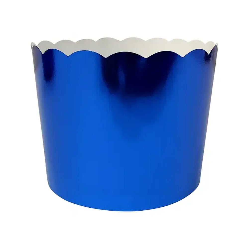 Glossy Blue Metallic Cupcake Wrapper with Elegant Scalloped Edge – Premium Foil Baking Cup Liner for Wedding, Birthday & Party Cupcakes – Food-Grade Disposable Cup Holder – Pack of 10