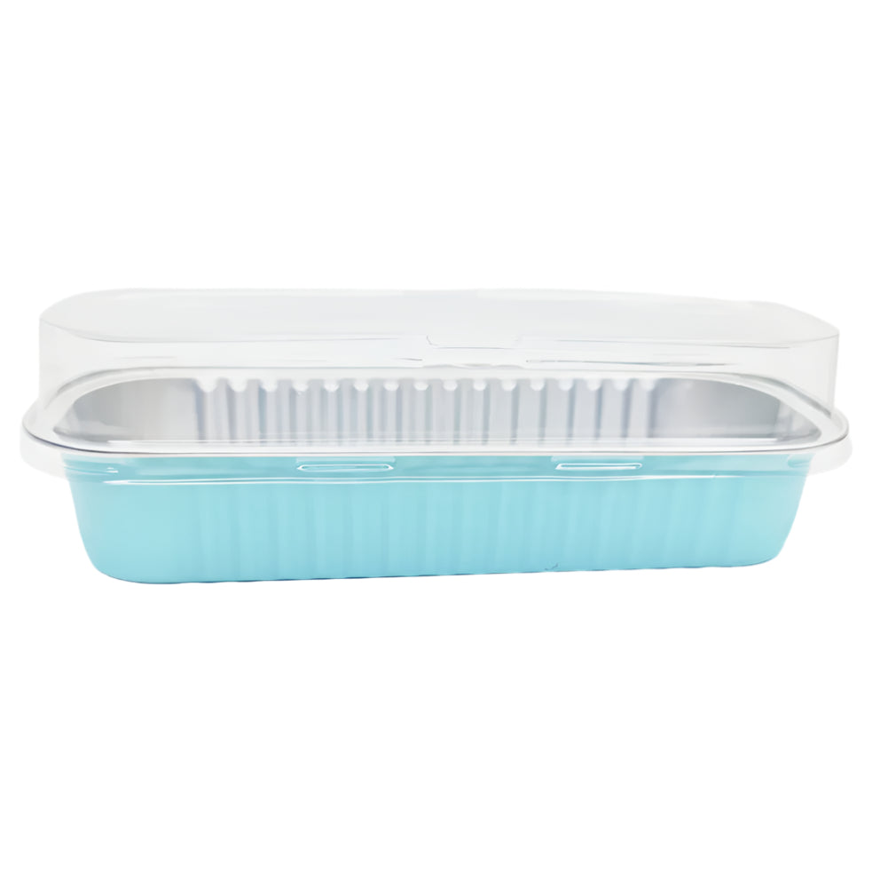 Blue Rectangular Foil Containers With Lid on a white background
