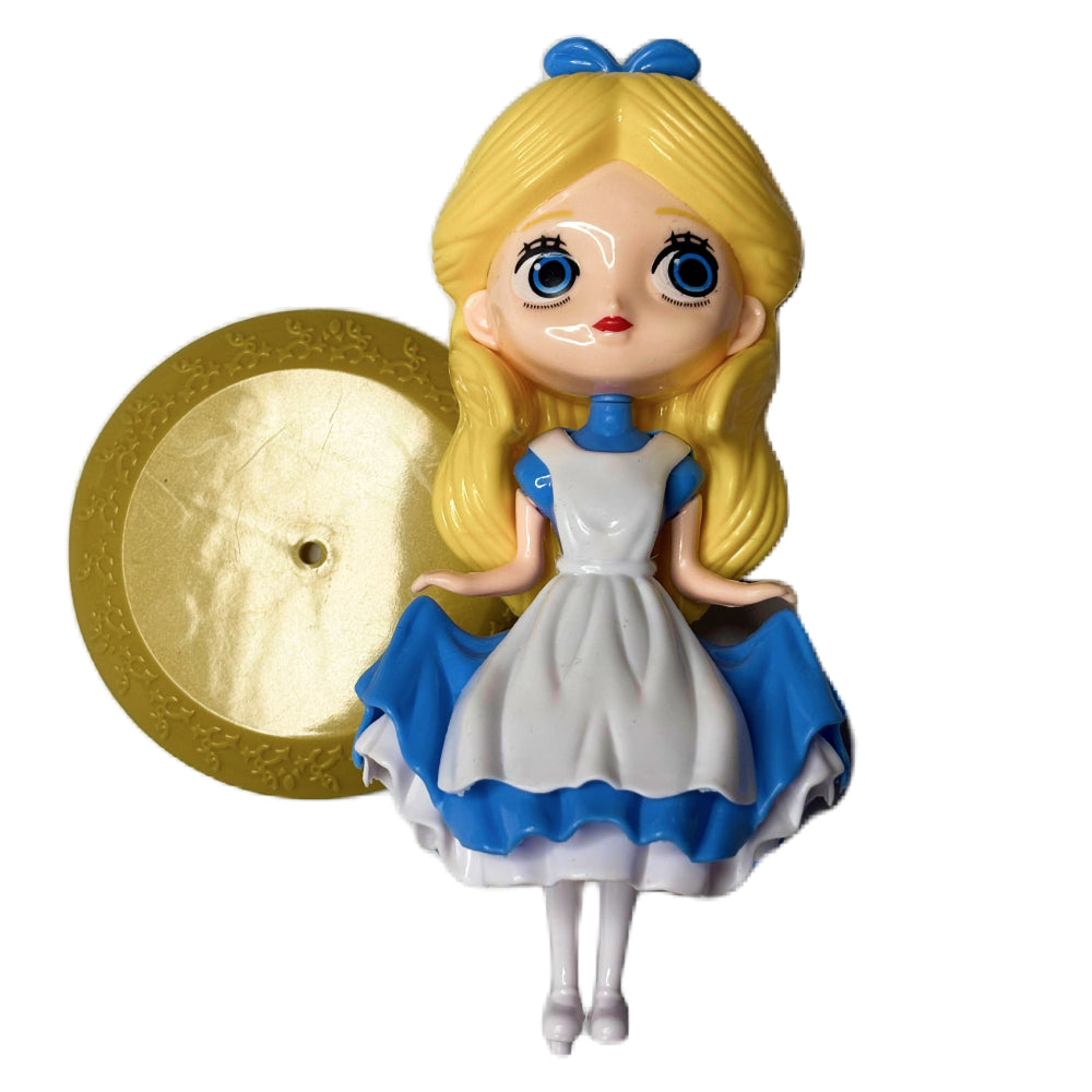 Blue with White Frock Doll Cake Toy Topper lying on white background