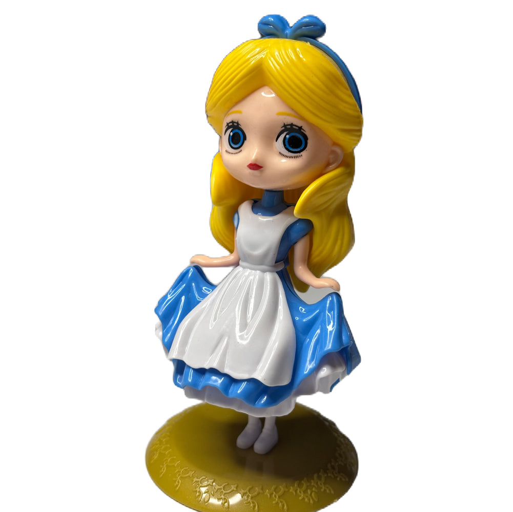 Blue with White Frock Doll Cake Toy Topper standing in stand on white background