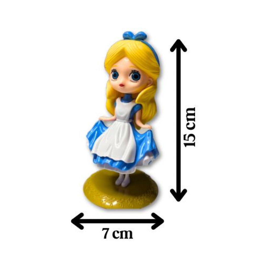 Blue with White Frock Doll Cake Toy Topper size display on white background