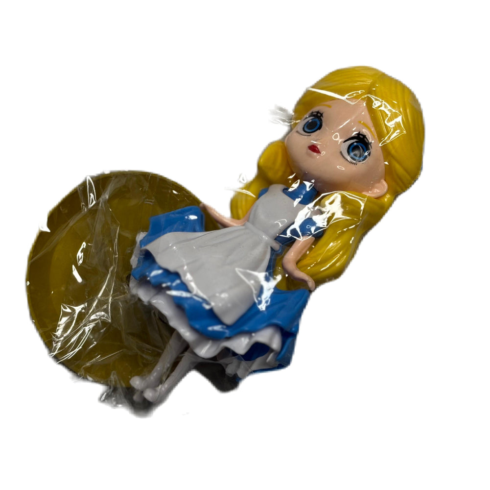 Blue with White Frock Doll Cake Toy Topper in packaging on white background