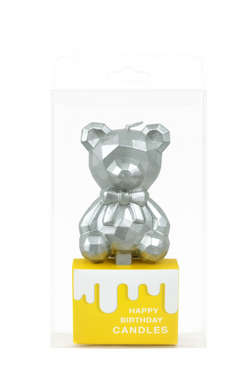 3D Teddy Bear Birthday Cake Candle – Metallic Party Cake Toppers | CD025