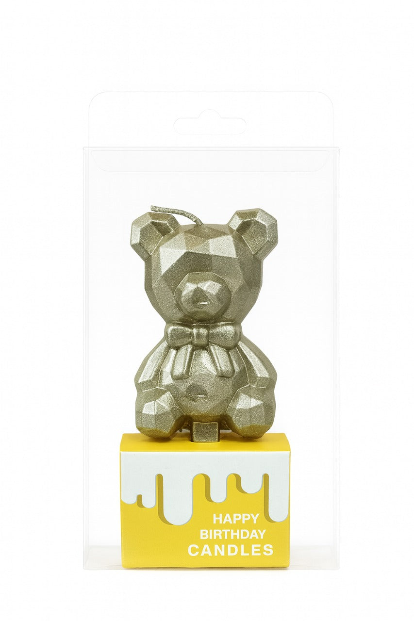 3D Teddy Bear Birthday Cake Candle – Metallic Party Cake Toppers | CD025