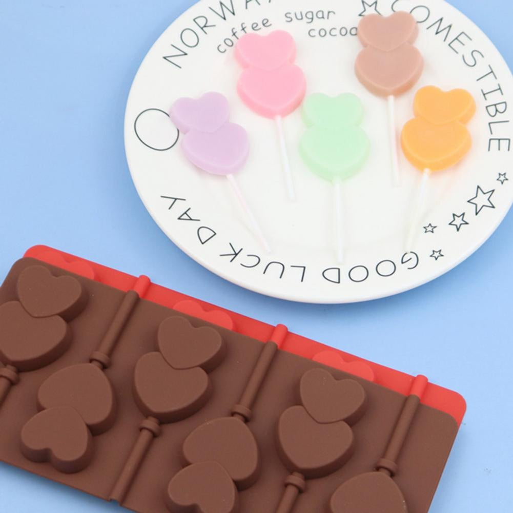Lolipop Mould for Chocolate & Ice Cube 6 Cavity ,Heart Design with 6 Lollipop S  CM080