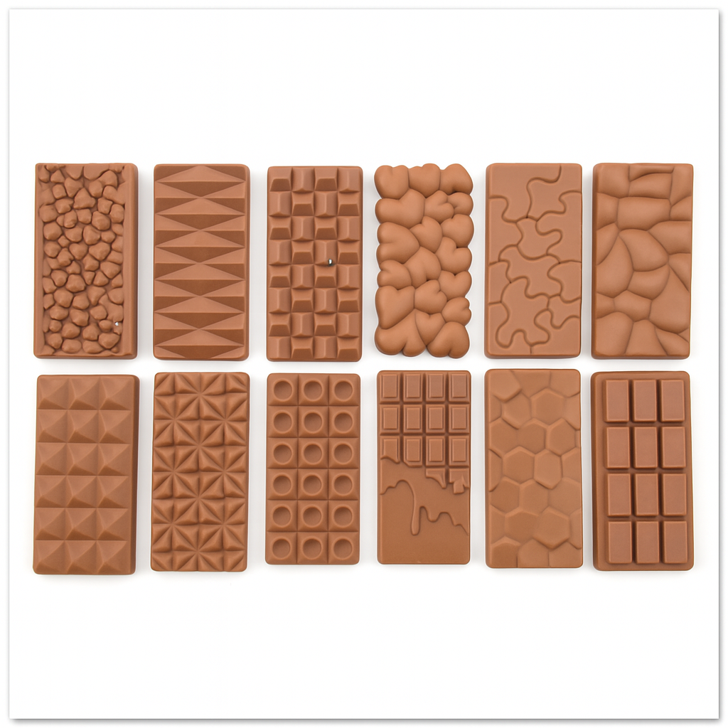 Collection of various chocolates with different patterns to show real life output on a white background