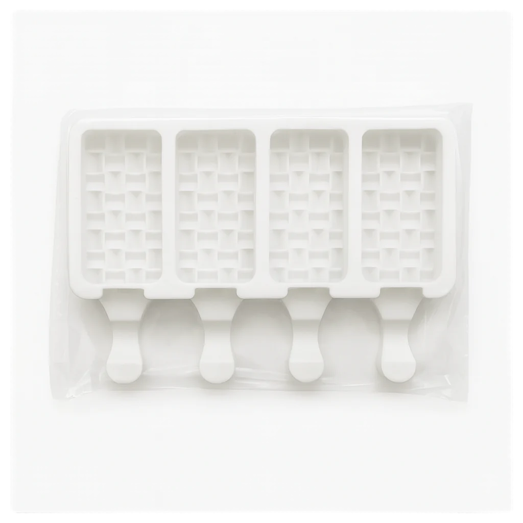 White popsicle and cakesicle chocolate mold with four compartments on a white background