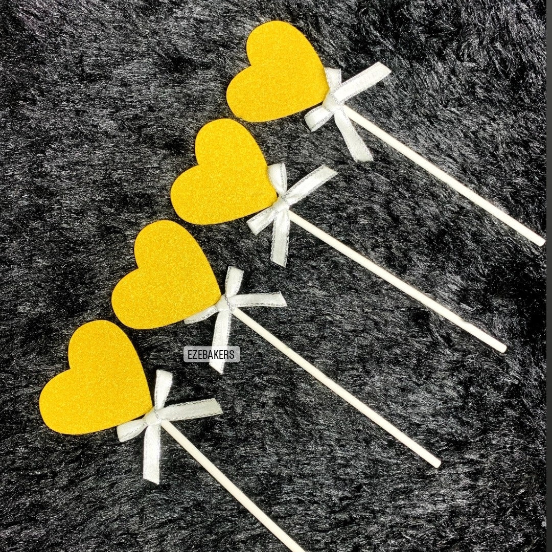 4 Piece  Glitter Heart Shape Cake Topper TPR055