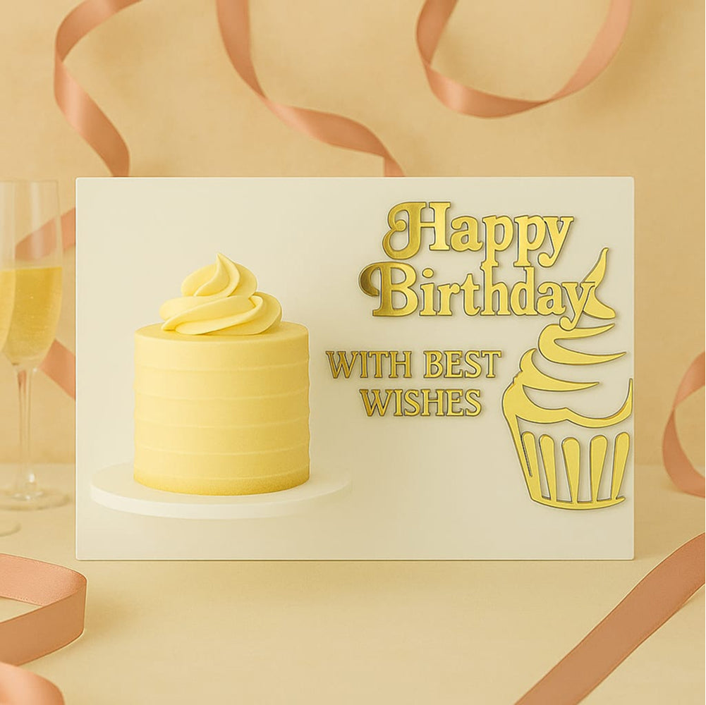 Gravity Defying Cake Stand holding real cake on party-themed background