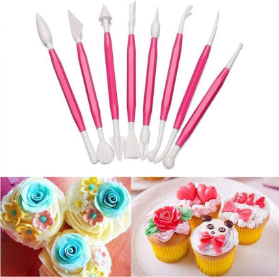 Cake Sculpting Tools 8 Pcs Double-Ended Fondant Modeling Set being used for cake decoration.