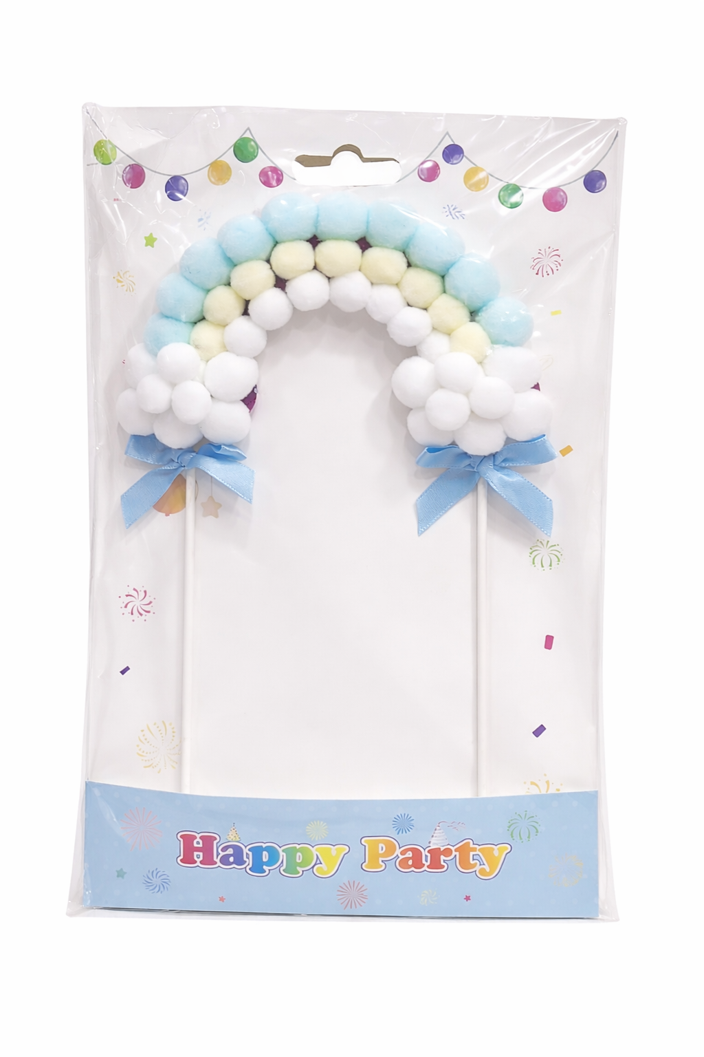 Multicolor Pom Pom Rainbow Cake Topper Set – Pastel Cloud Arch Party Decoration | TPR236