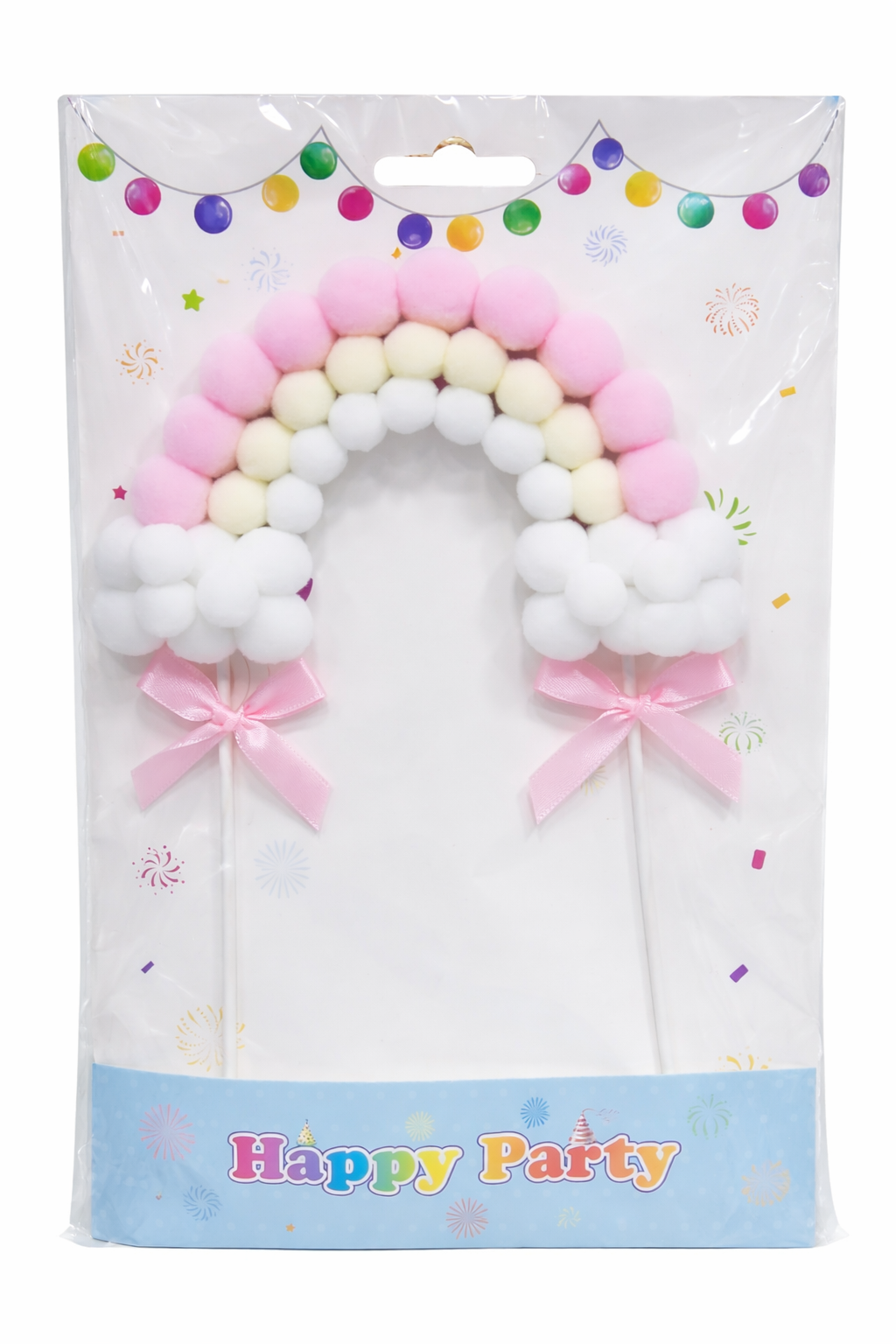 Multicolor Pom Pom Rainbow Cake Topper Set – Pastel Cloud Arch Party Decoration | TPR236