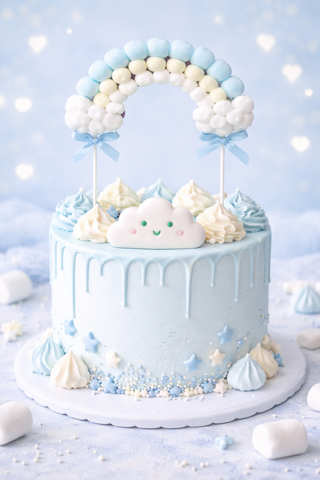 Multicolor Pom Pom Rainbow Cake Topper Set – Pastel Cloud Arch Party Decoration | TPR236
