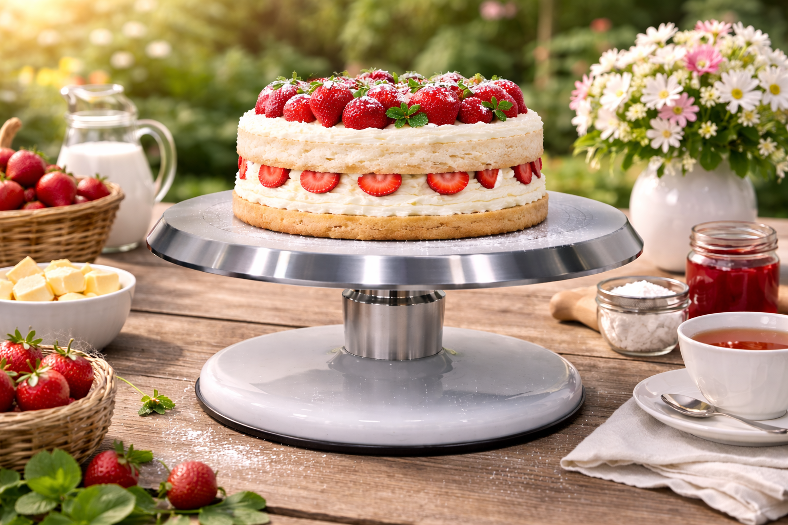 (SWAF-13) 3 Piece Multicolour Cake Turntable – Stainless Steel Top with Detachable Fibre Base | CS012