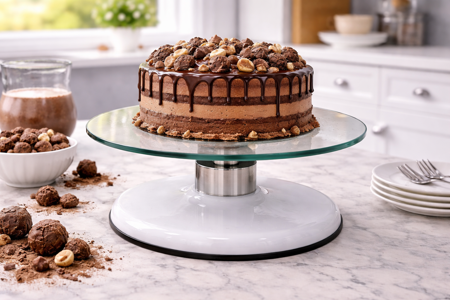 Multicolour Round Cake Turntable – Glass Top with Fibre Base | CS016