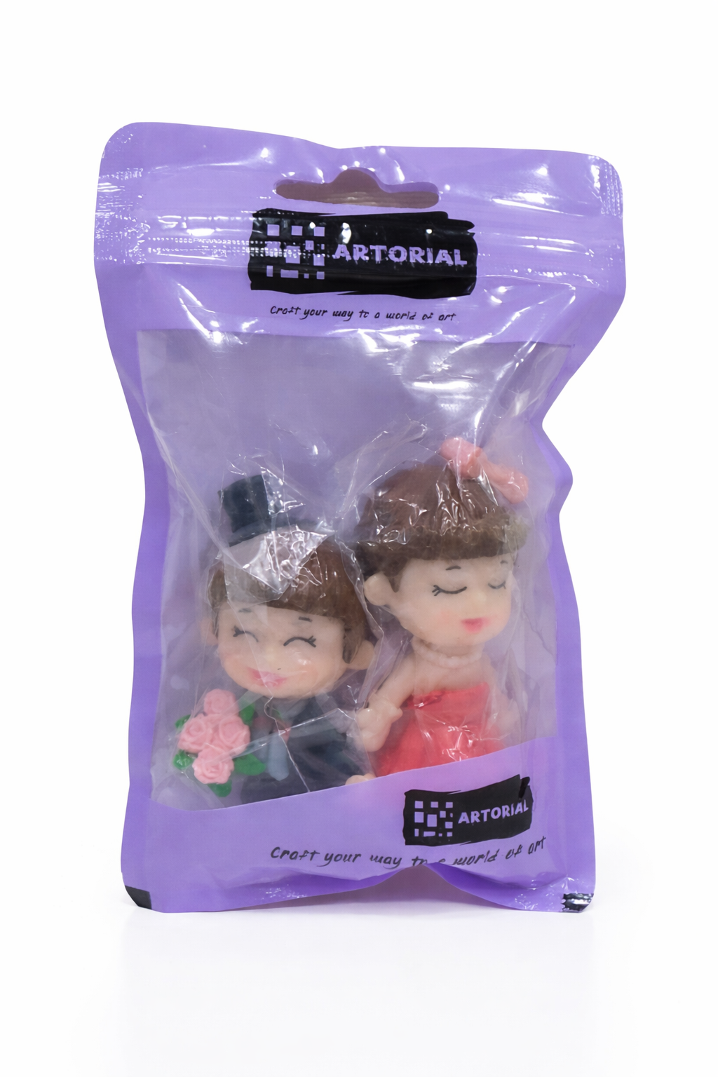 Cute Wedding Couple Cake Topper Figurines – Red Bride & Black Groom Set | MTRC325B