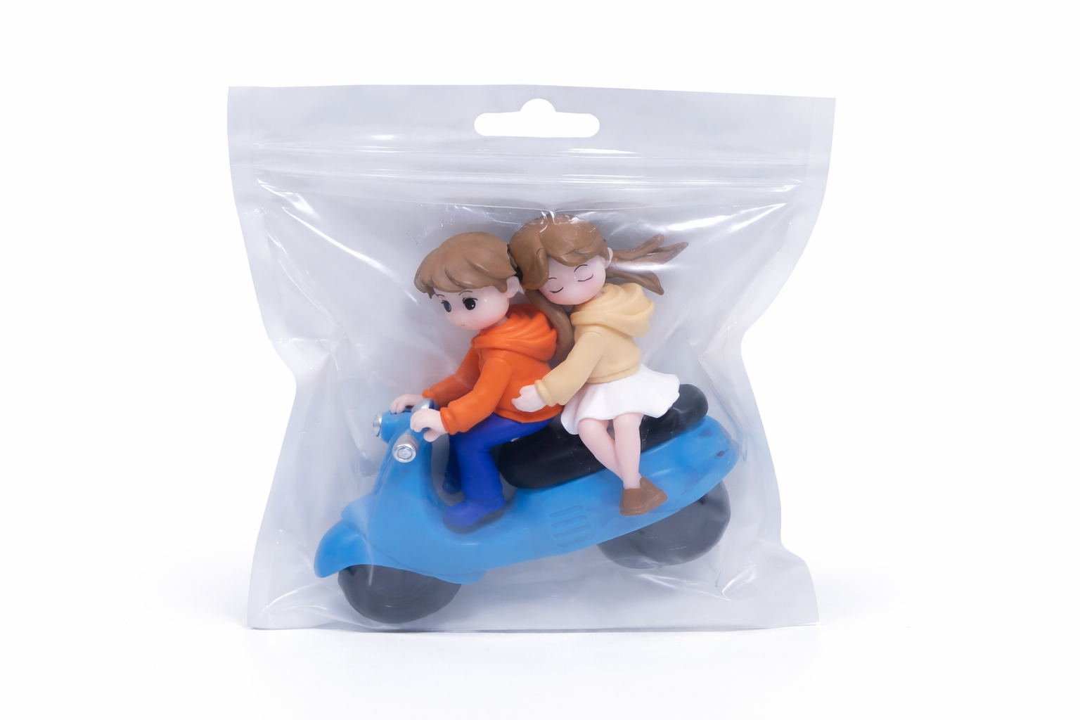 Cute Couple Scooter Cake Topper Figurines – Boy & Girl on Blue Bike | MTRC006B