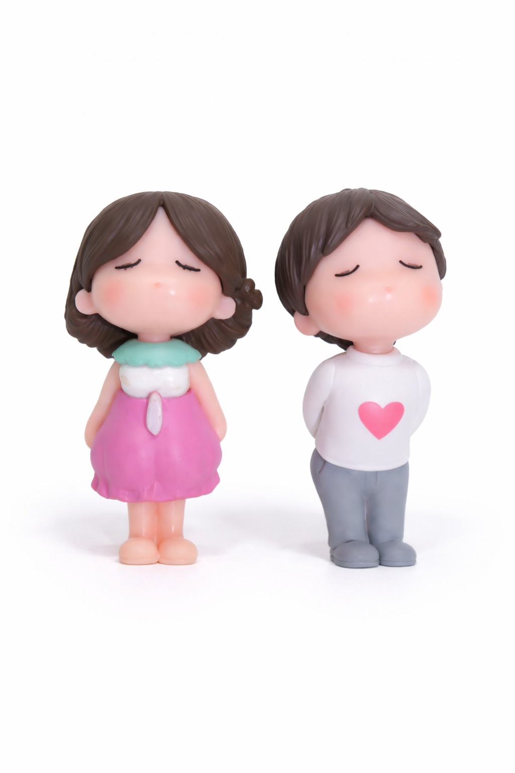 Cute Shy Couple Cake Topper Figurines – Heart Theme Boy & Girl Set | MTRC342B