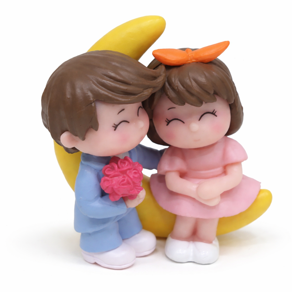 Cute Couple on Moon Cake Topper Figurines – Romantic Cartoon Couple Set | MTRC179A