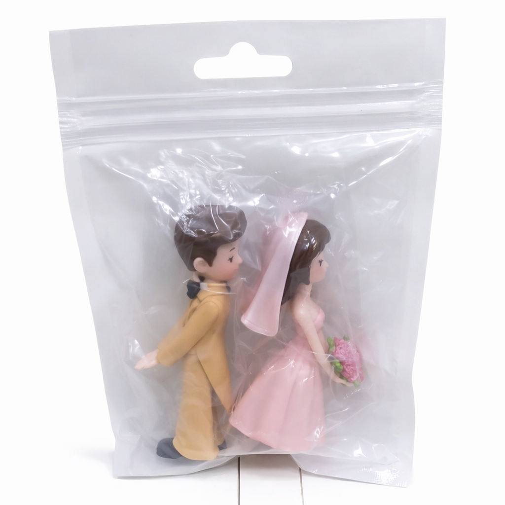 Cute Wedding Couple Cake Topper Figurines – Pink Bride & Gold Groom Set | MTRC535B
