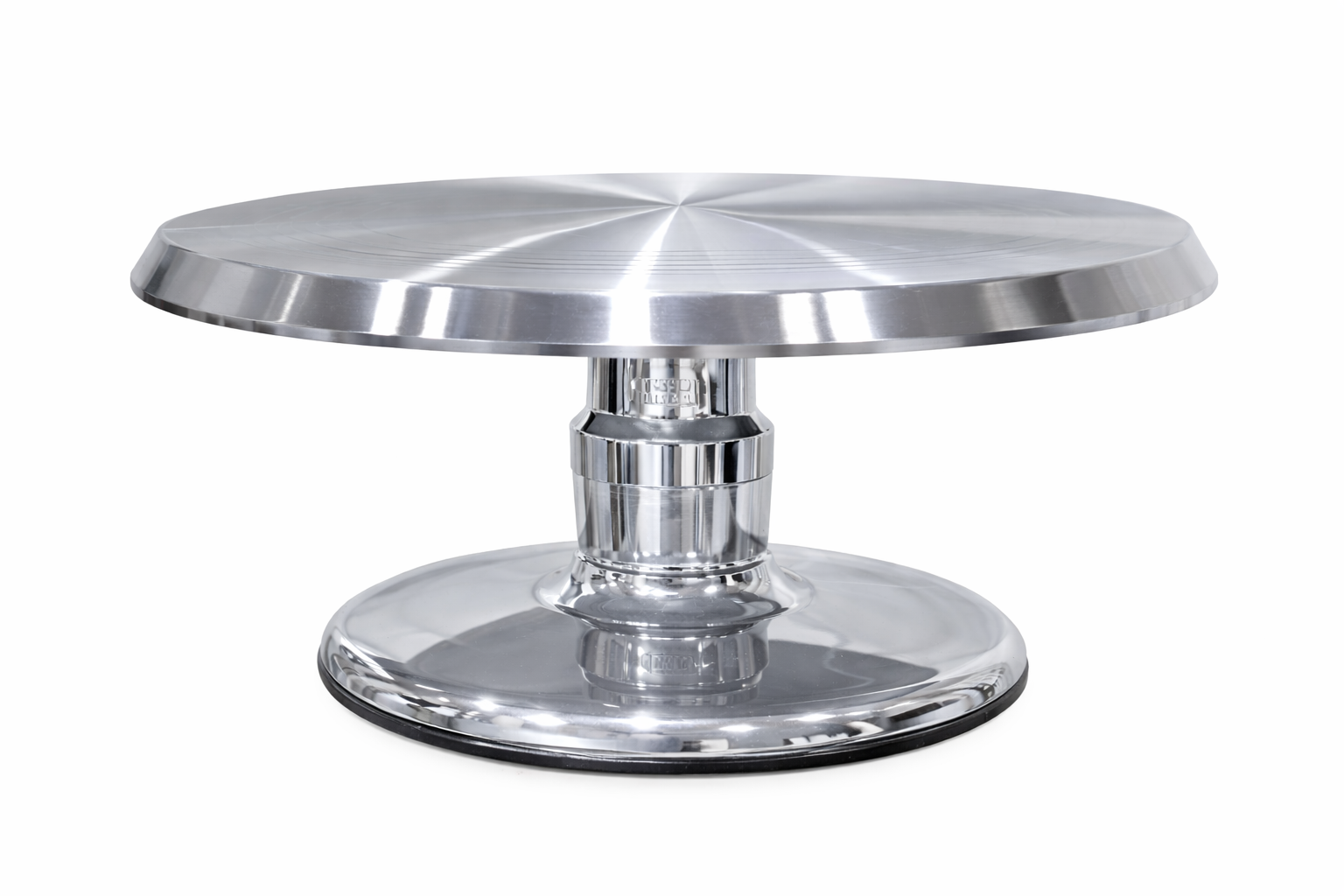 (SWAF-12) 3 Piece Shiny Silver Cake Turntable – Stainless Steel Top with Detachable Fibre Base | CS015