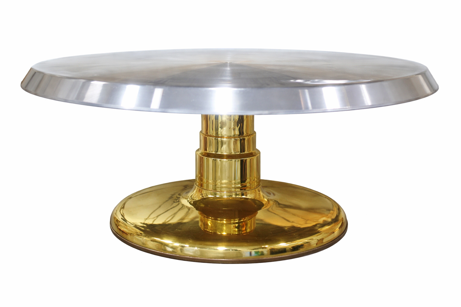 (SWAF-10) 2 Piece Shiny Golden Cake Turntable – Stainless Steel Top with Detachable Fibre Base | CS014