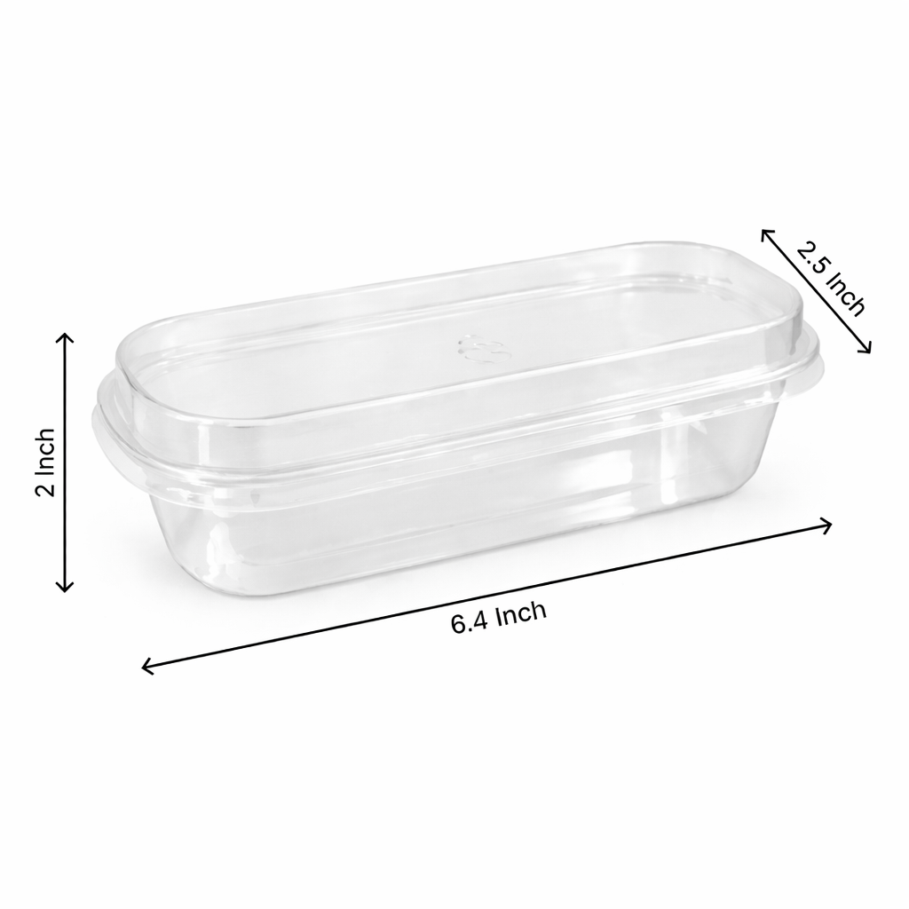 Clear Plastic Cake Container with Lid Rectangular Cake Box (Pack of 10) with dimensions labeled on a white background