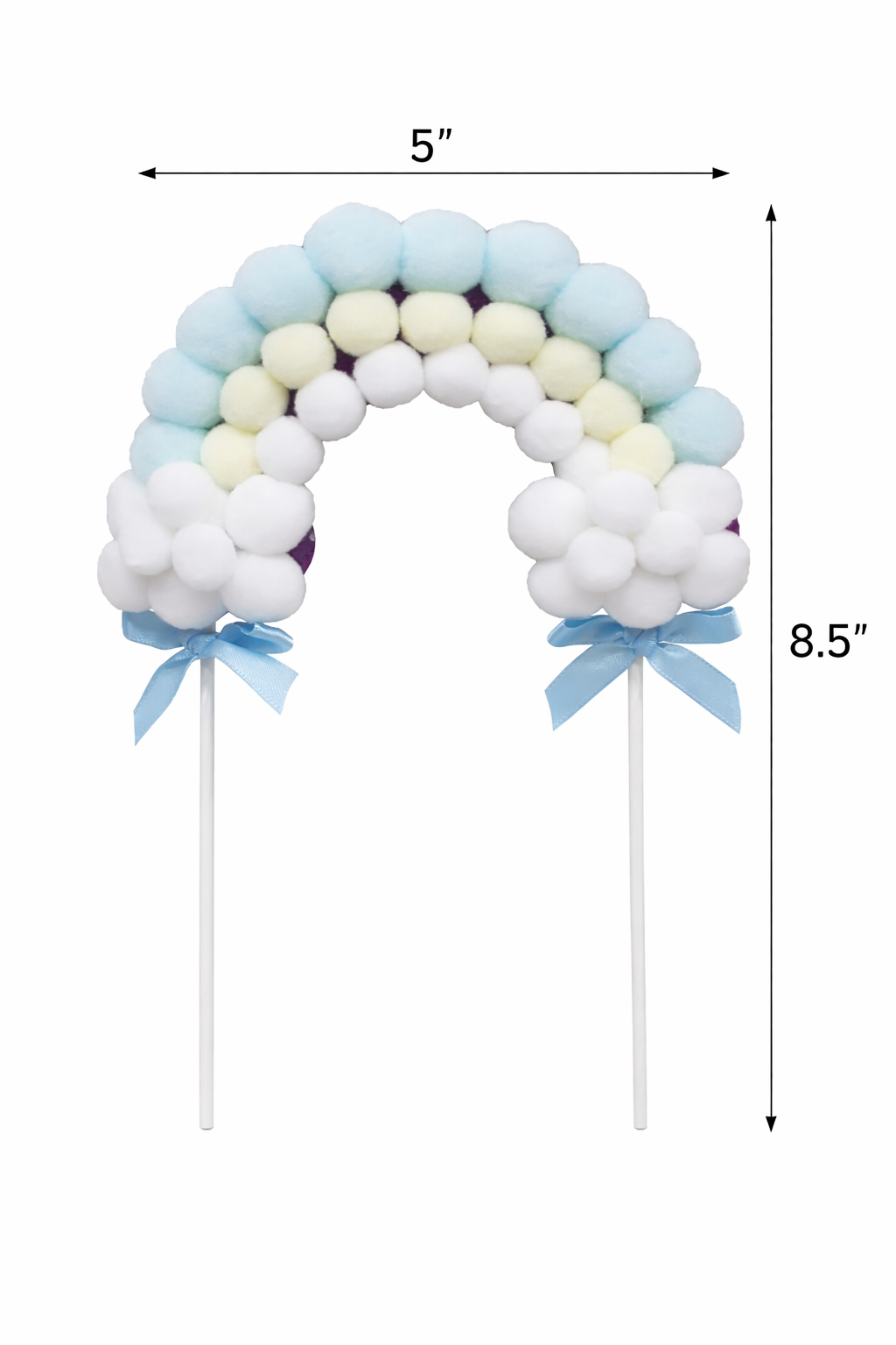 Multicolor Pom Pom Rainbow Cake Topper Set – Pastel Cloud Arch Party Decoration | TPR236