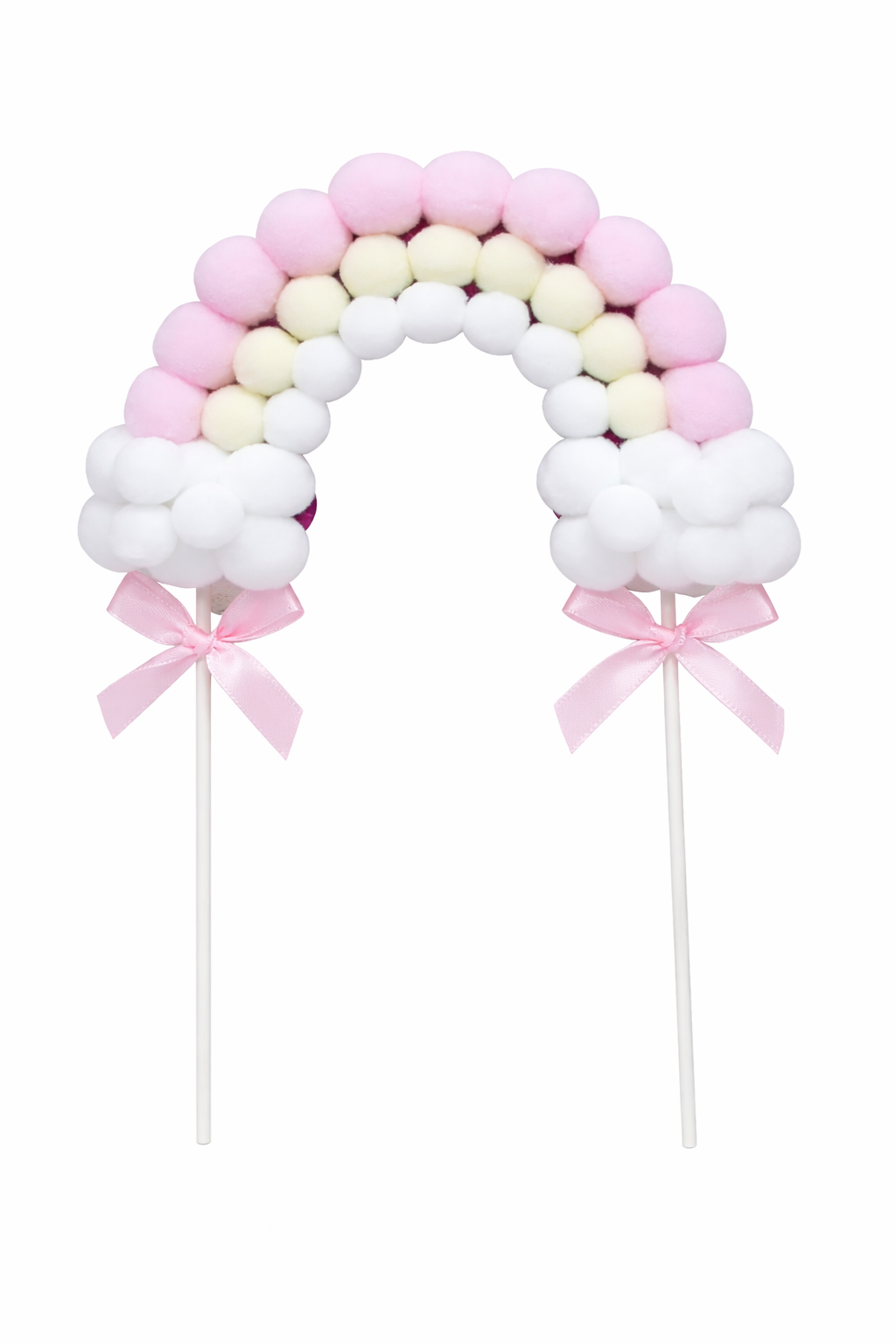 Multicolor Pom Pom Rainbow Cake Topper Set – Pastel Cloud Arch Party Decoration | TPR236