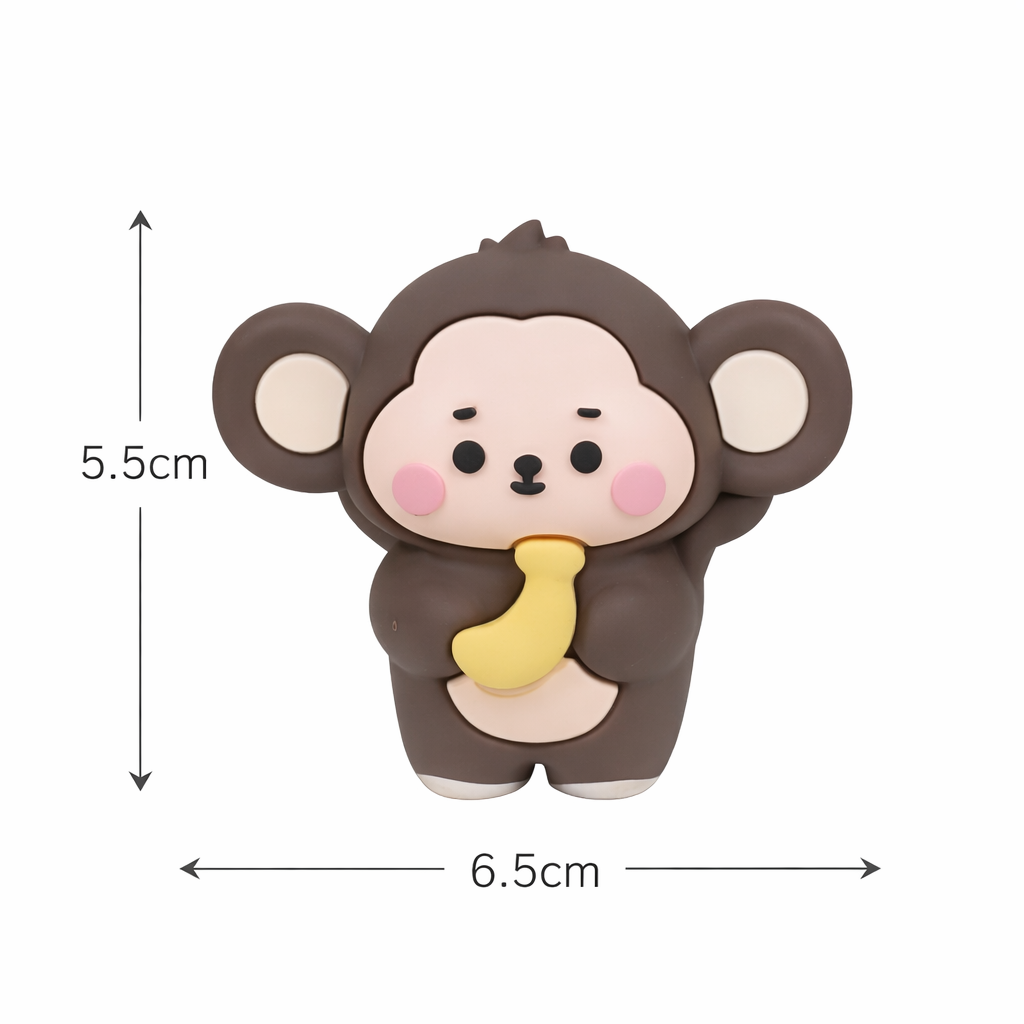 Cartoon monkey character with dimensions labeled on a white background