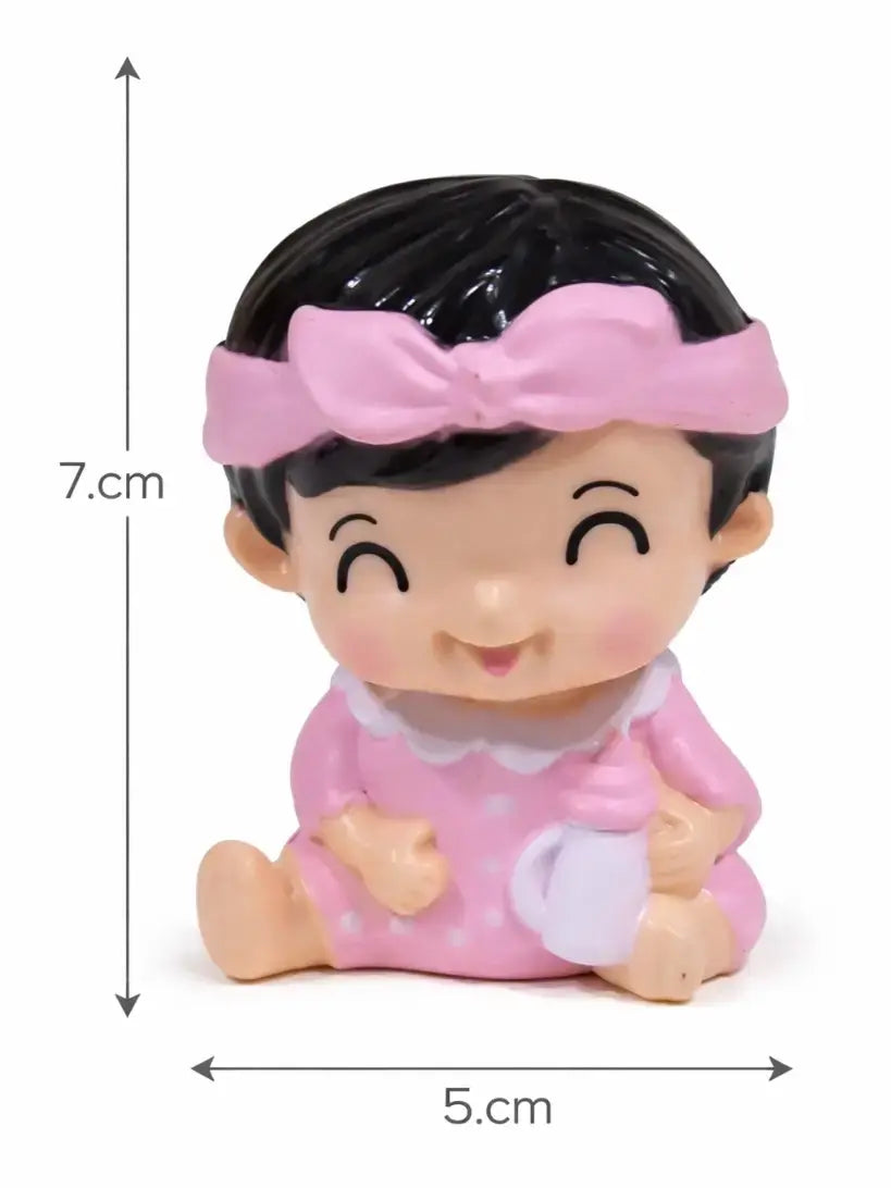 Cute Baby Cake Topper Set with Feeding Bottle – Boy & Girl Figurines (Plastic) | CTT071