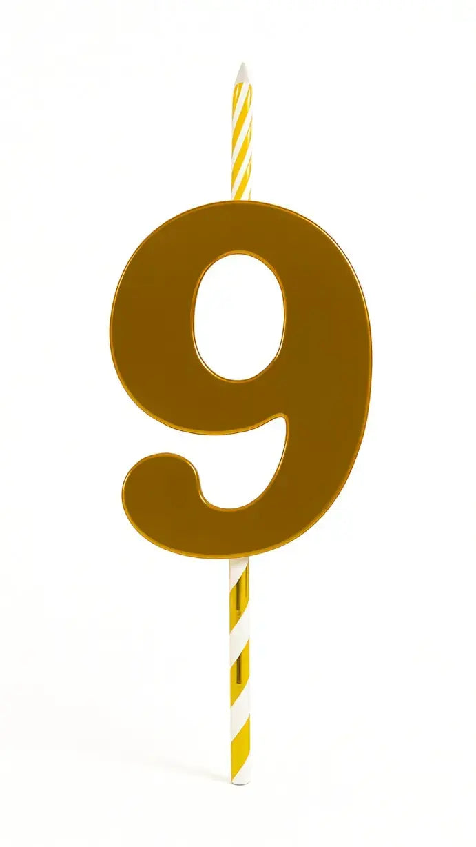 Golden Number 0-8 Candle – Metallic Finish with Striped Stick CD019