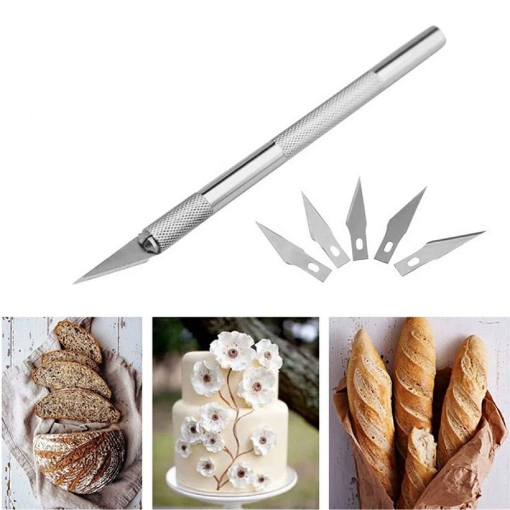 Detailing Knife Sculpting Tool with 6 Blades in use, demonstrating precision for crafting intricate fondant and edible decorations.