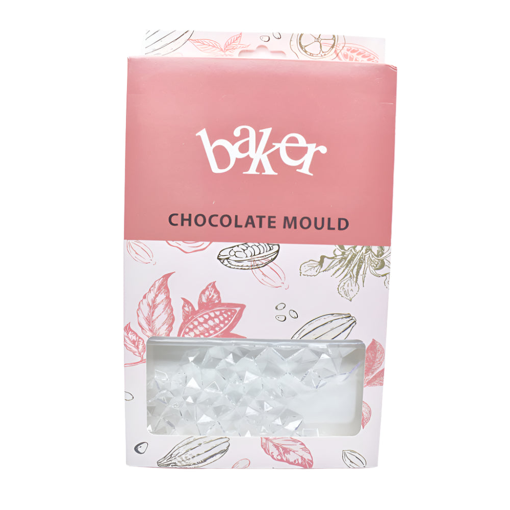 Diamond Cut Polycarbonate Chocolate Mold in its packaging displayed on a white background for a clear view.