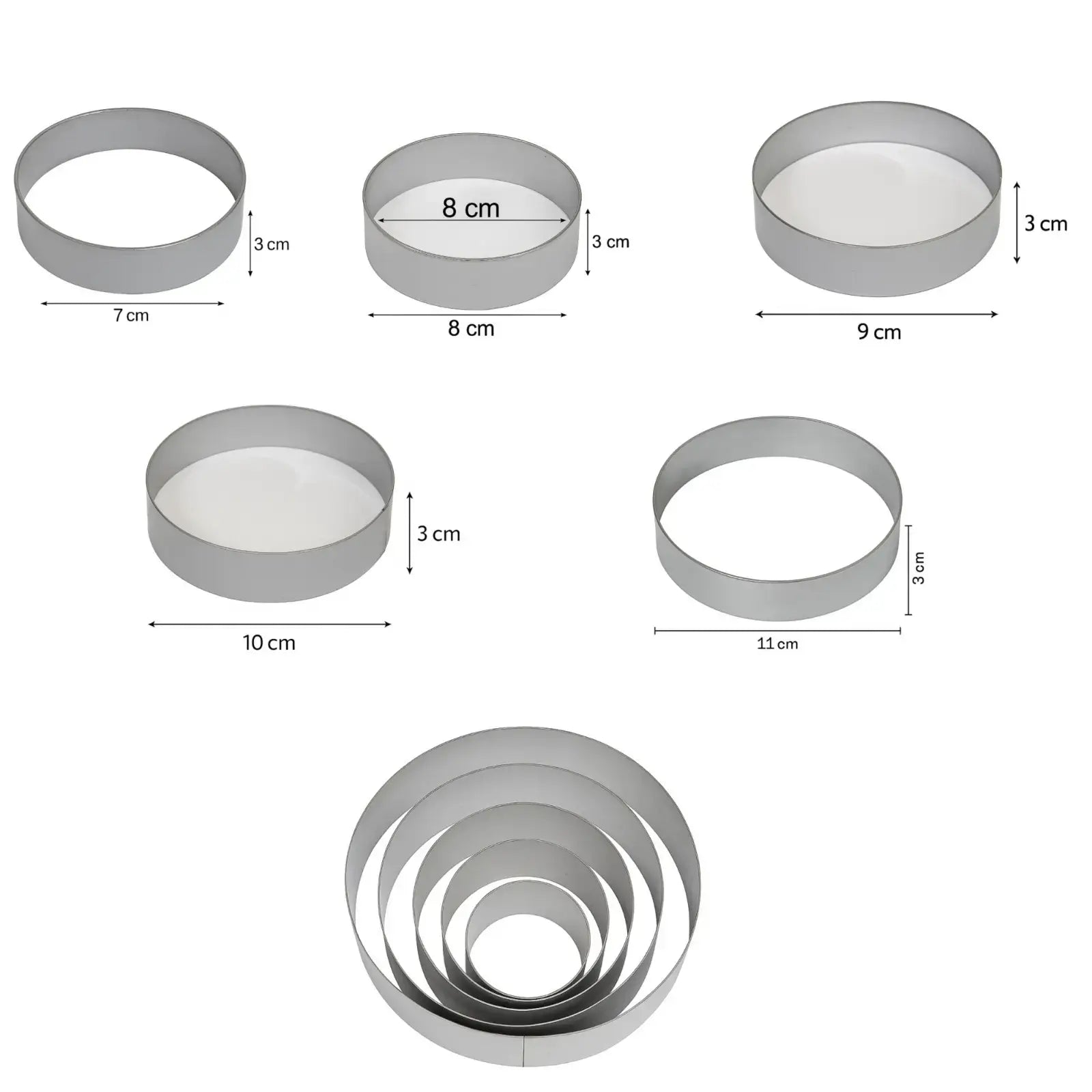Round Cake Ring Mold – Set of 5 Stainless Steel Mousse & Dessert Molds | BT253