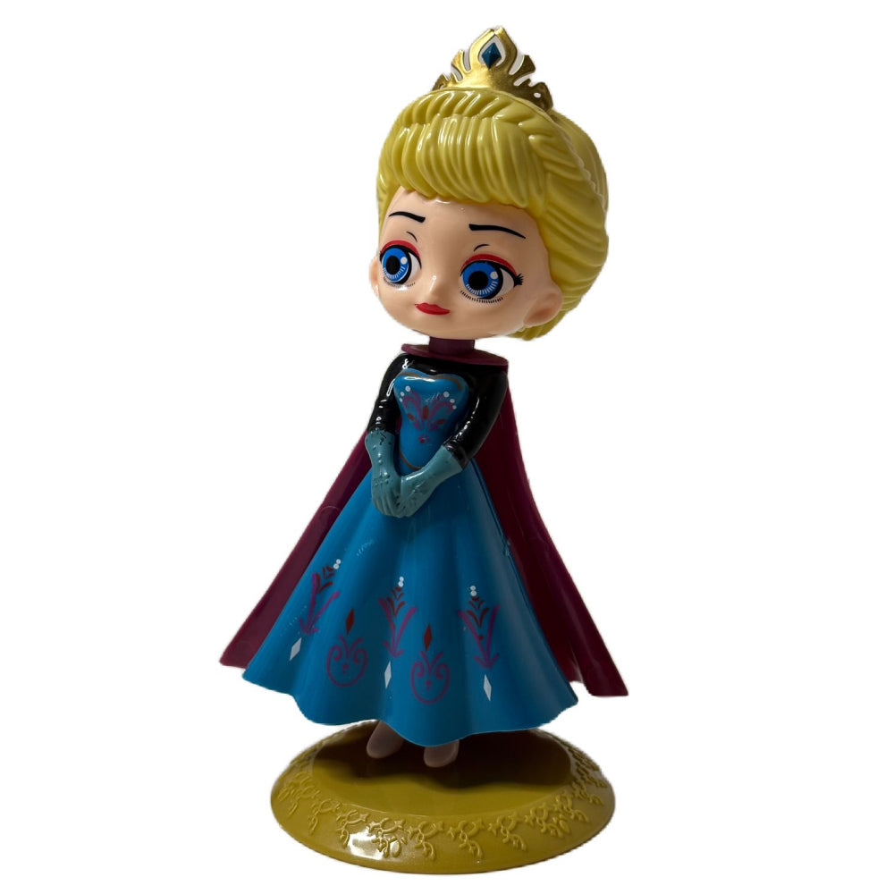 Elsa-Inspired Blue Gown Doll Cake Topper standing on white background for clear product view