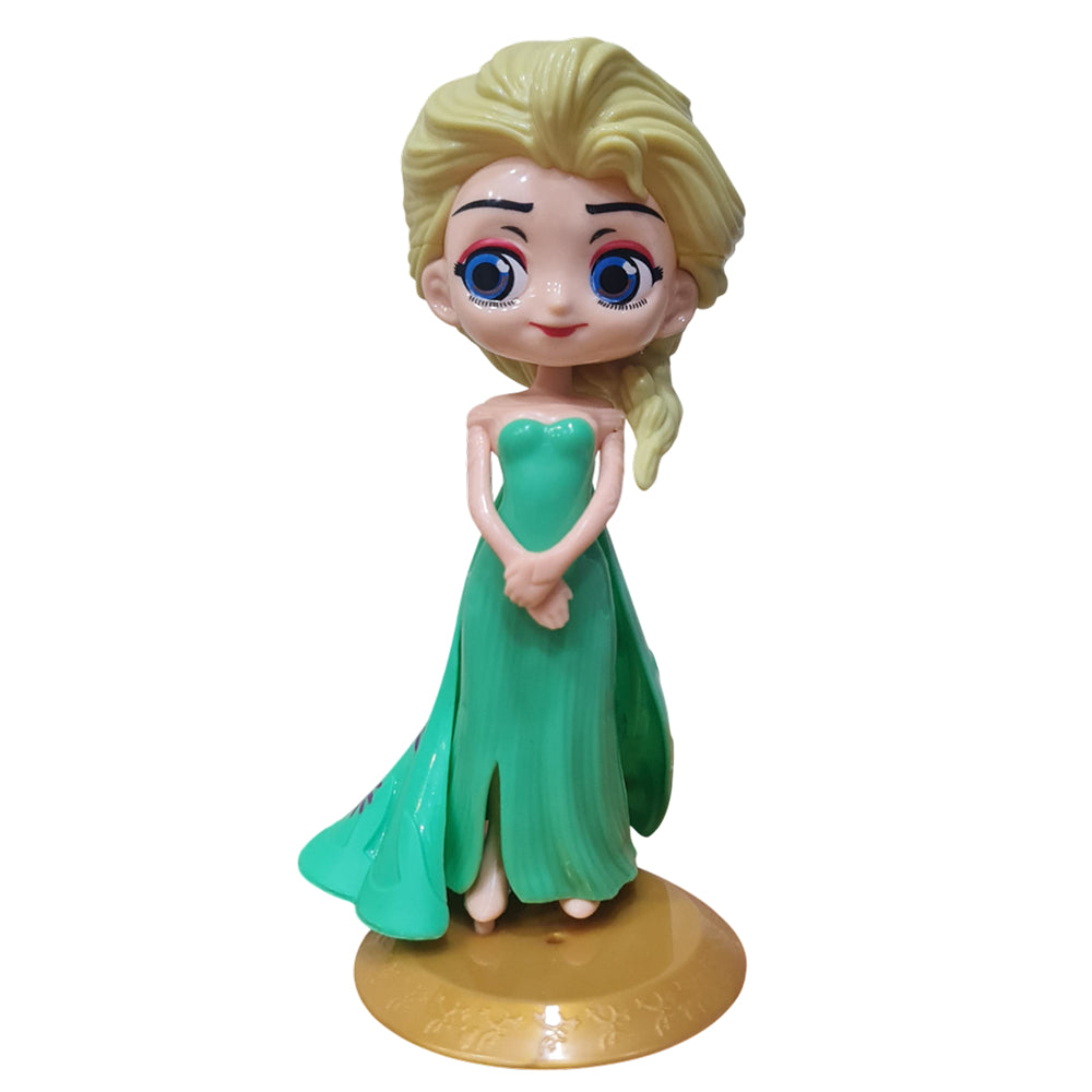 Close-up of Elsa in Green Cake Toy Topper on white background