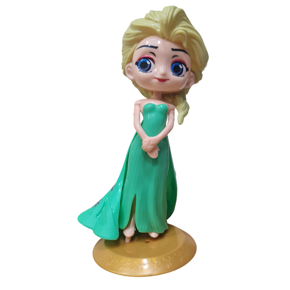 Close-up of Elsa in Green Cake Toy Topper on white background