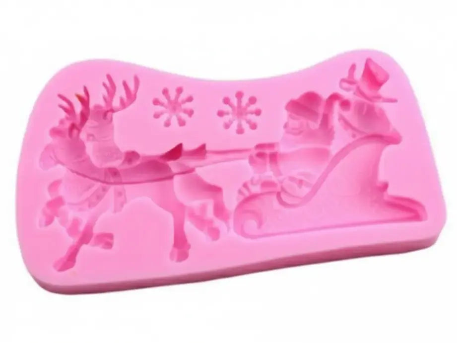 Santa Claus Sleigh & Reindeer Silicone Mold – Full Christmas Scene Topper | FM157
