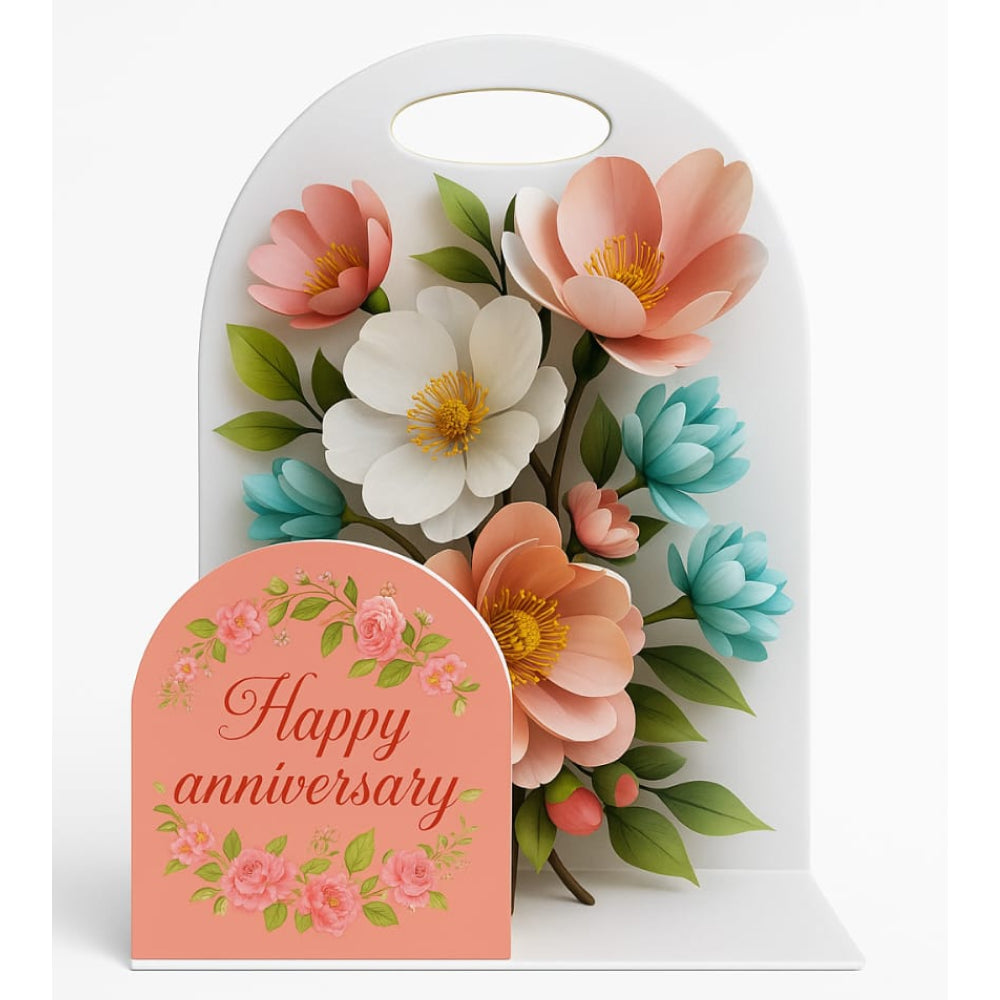 Zoomed-in view of Foldable Hamper Cake Stand holding flowers in display setup