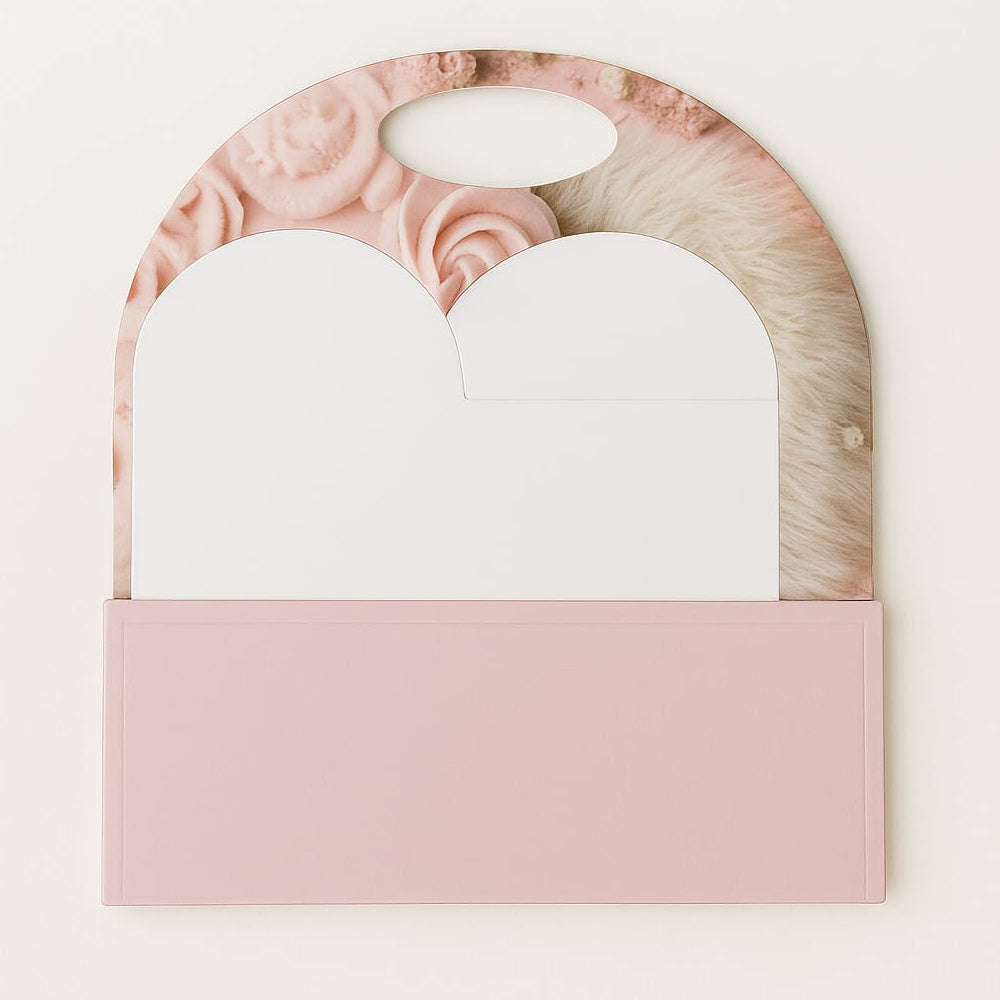 Close-up of Foldable Hamper Cake Stand in folded position on white background