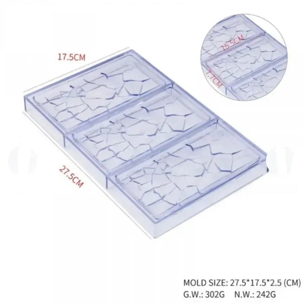polycarbonate mold with measurements on a white background